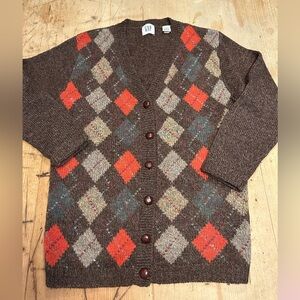 Gap Vintage Women’s Size Small Sweater Argyle Preppy Grandpa Fisherman Brown